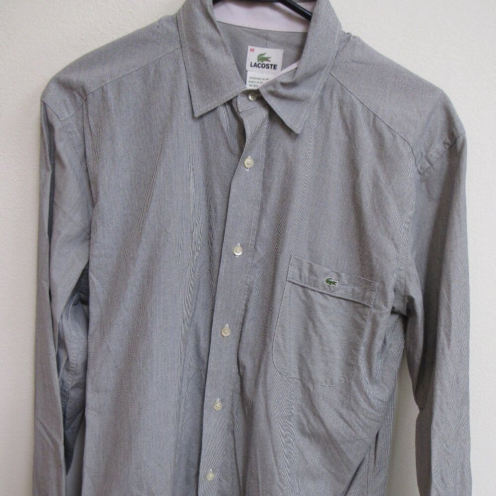 Lacoste F5182 Slim Fit Gray Striped Long Sleeve Flip-Cuff Shirt Size 40